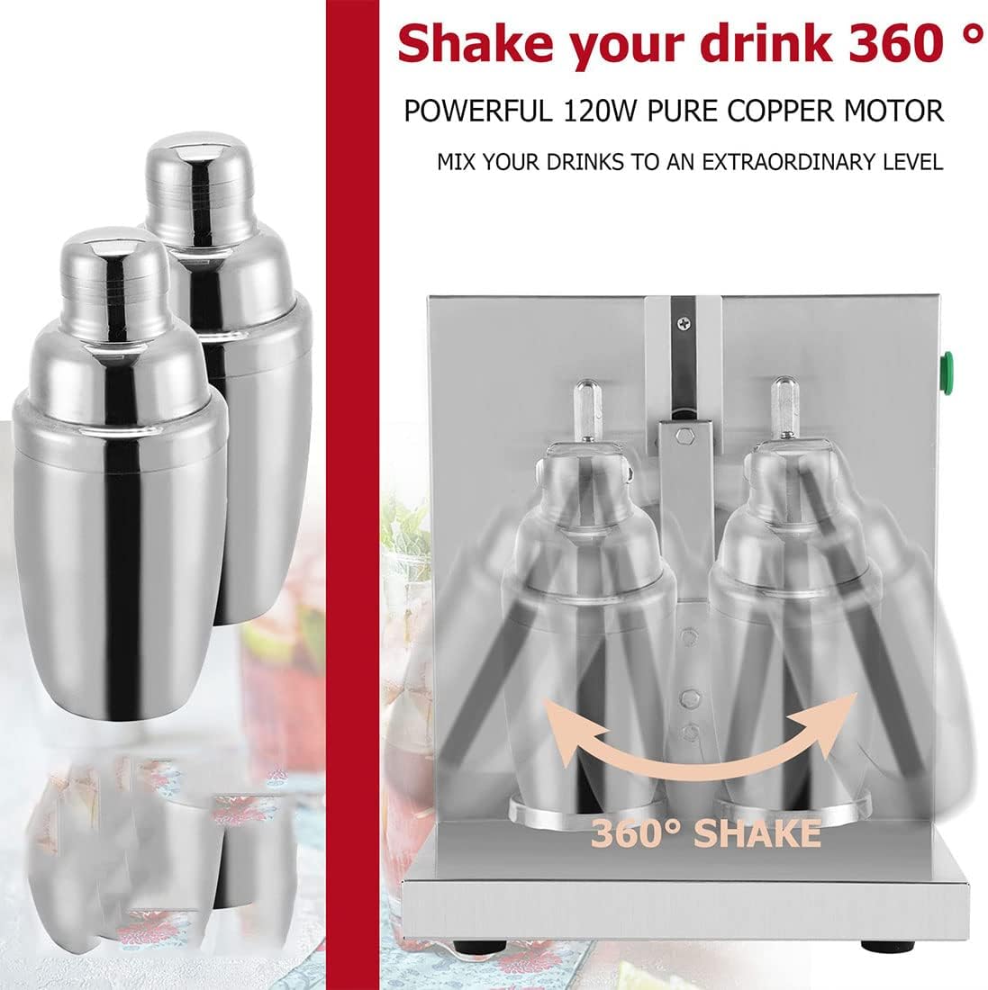 Commercial Machine,Electric Milkshake Machine Double-Head Milk Shaker Machine, 360° Commercial Blenders, Stainless Steel Drink Mixer