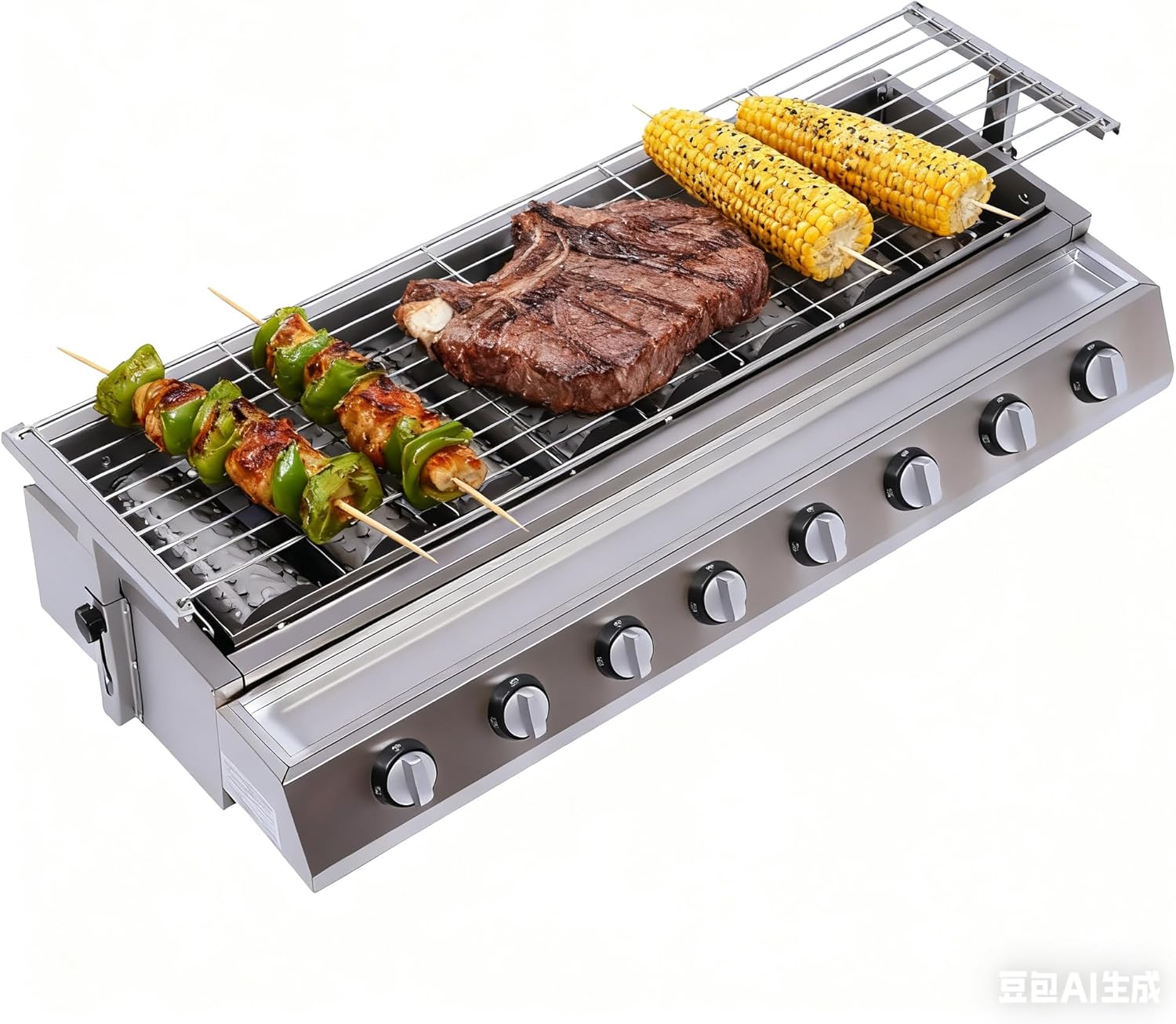 8-Burner Gas BBQ Grills, Stainless Steel Patio Garden Barbecue Grill with 8 Independent Burners and Switches, Tabletop Gas Grill for Restaurants, Outdoor Camping, Height Adjustable