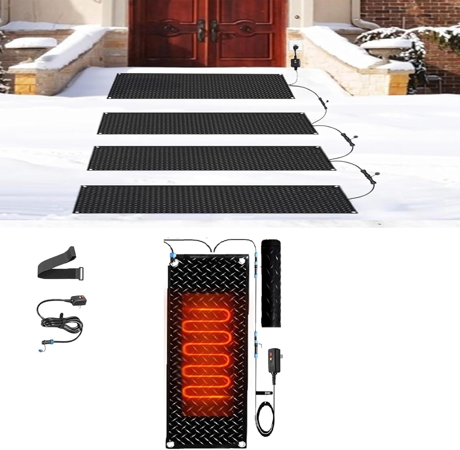 Non Slip Rubber Heated Mat, Winter Outdoor Snow Mat, Electric Snow Melting Mats, for Outdoor Stairs,Steps,Doorways,Walkways,Driveway, Snow and Ice Melting Rubber Mat(1 Pcs,30x120cm/12x48in)