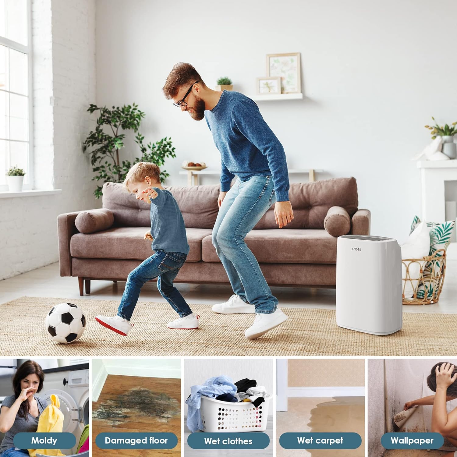 2500 Sq.Ft Dehumidifier for Home Basement, ANDTE 34 Pints Dehumidifier with Drain Hose with Smart Humidity Control, 3 Operation Modes, Powerful Moisture Removal for Large Room, RV, Bathroom, Bedroom