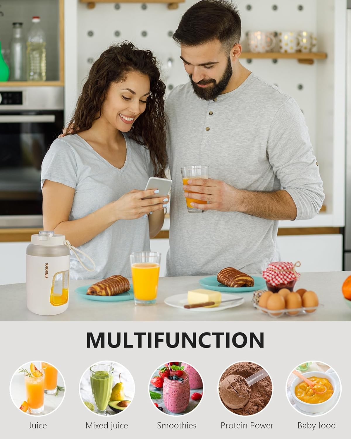 Personal Portable Blender, Smoothies, Milkshakes, and Ice Crusher with USB Rechargeable Travel Blender