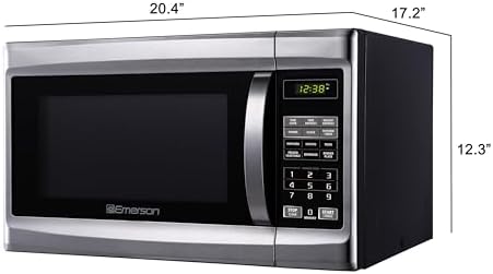 Emerson MW1338SB Countertop Microwave Oven, 6 Pre-Programmed Settings, Removable Glass Turntable, Child Safety Lock, 1.3 Cu ft, 1000W, Stainless Steel