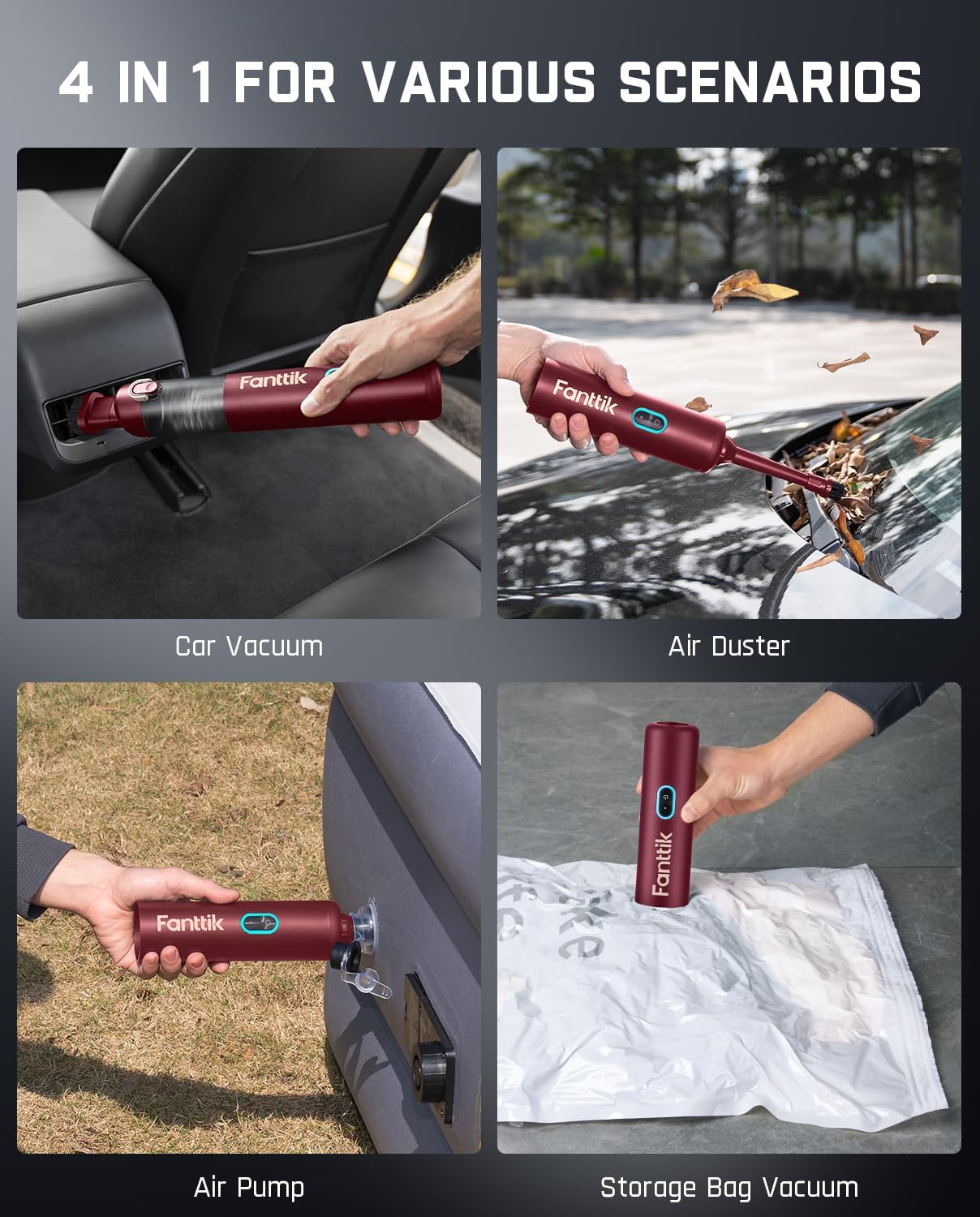 Fanttik Slim V8 APEX Car Vacuum Red Slim V10 Lite Cordless Handheld Vacuum