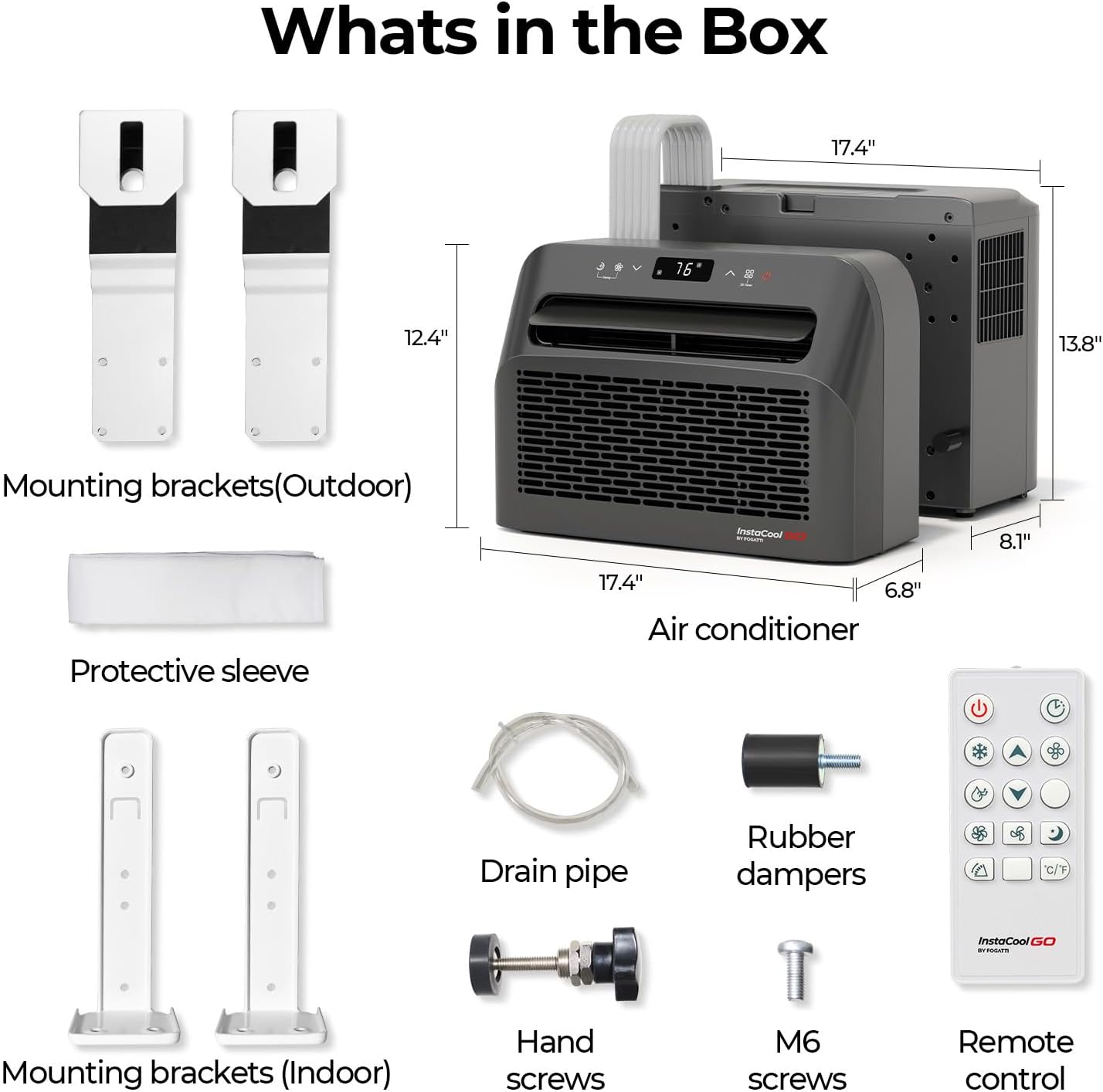 FOGATTI RV Window Air Conditioner, 6500 BTU Cools up to 120Sq.ft, 4-in-1 U Shaped AC Unit with Remote Control, Suitable For RV and House-workshop, included Window Installation Kits (Silver Grey)