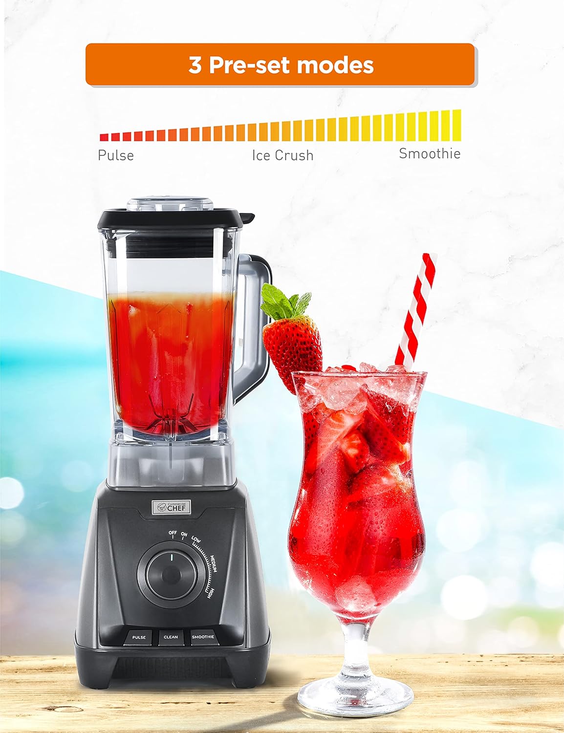 COMMERCIAL CHEF 1200 Watt High Power Blender, 50.7 oz, Black