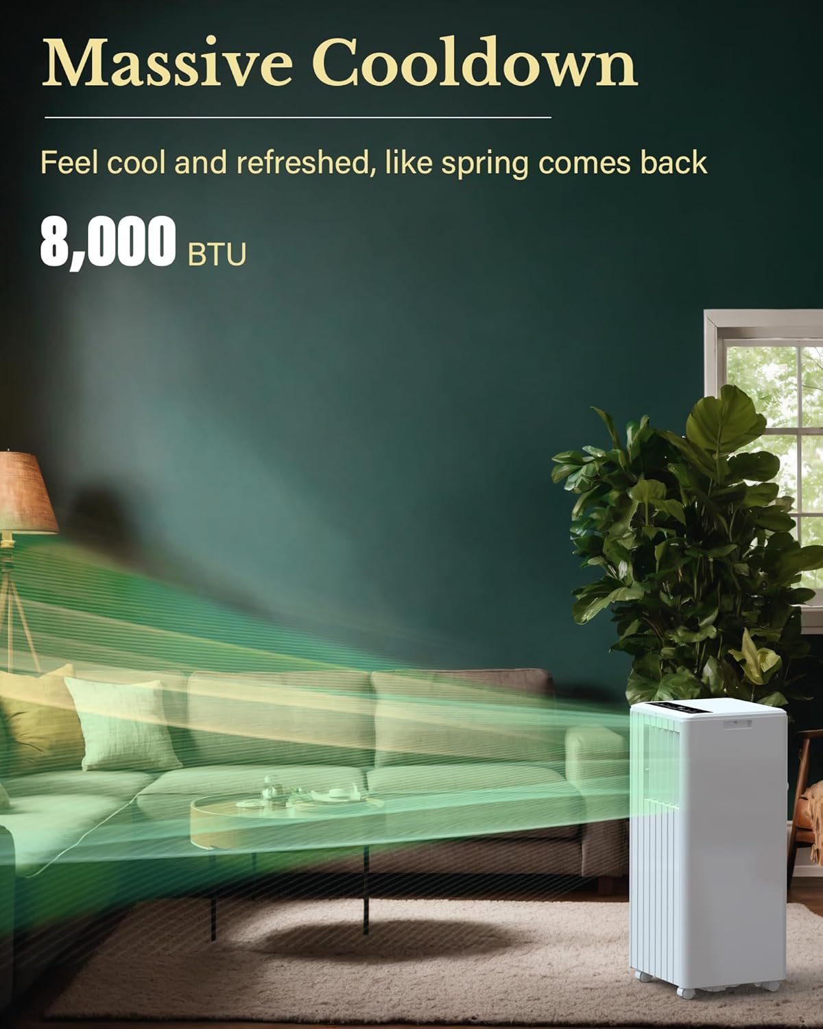 8000 BTU Portable Air Conditioner 3 in 1 with Remote Control & Dual Motors & Auto Swing & Sleep Mode,Dehumidifier & Fan Modes,Free Standing Cooling AC Unit For Home Up To 350 Sq.Ft,JHS,White