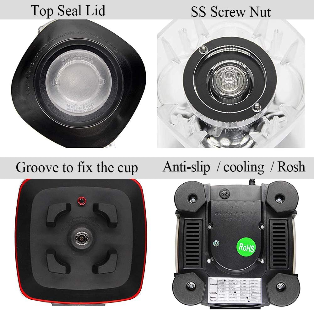 Huanyu Countertop Blender 68 oz 2200W with Speed Control Timer for Fruit Smoothie Ice Soy Milk Hot Soups Frozen Desserts Crush Mix Home Commercial G1100 2L (220V, Black)