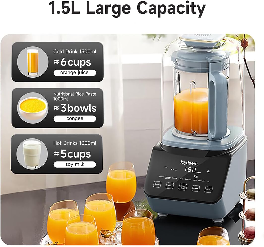 Joydeem Soymilk Maker Machine with Soundproof Shield, Hot and Cold Blender for Soymilk, Juice, Milkshake and Soup, Low Noise Cooking Blender, 1.75L Capacity, JD-J09