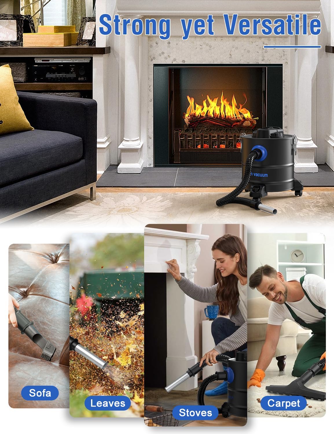 Ash Vacuum, Pellet Stove Vacuum Cleaner, 5.3 Gallon, 20kPa, 1200W Powerful Motor with Blower Function, On Wheels and HEPA Filter, The Ash Vacuum for Pellet Stoves & Wood Stoves