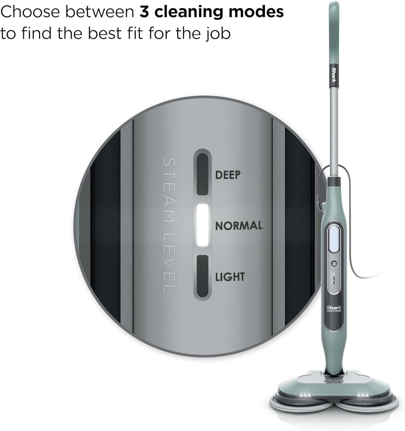 Shark Steam & Scrub Steam Mop, All-in-One Scrubbing and Sanitizing Hard Floor Cleaner, LED Headlights, 4 Dirt Grip Soft Scrub Pads Included, XL Water Tank, Swivel Steering, Hawaiian Grey, S8001