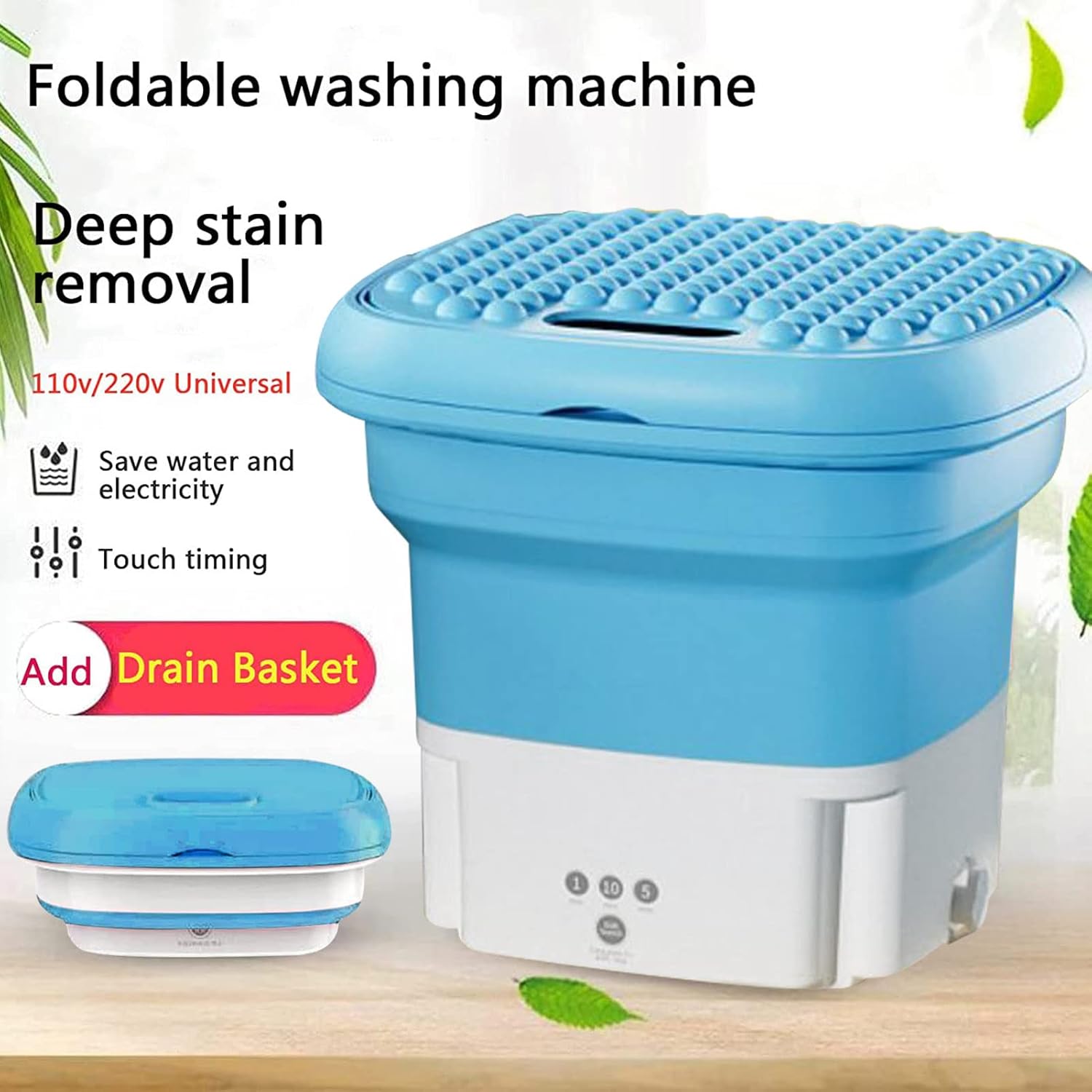 Portable Washing Machine, Mini Foldable Bucket Washer and Spin Dryer for Camping, RV, Travel, Small Spaces, Lightweight and Easy to Carry (Blue)