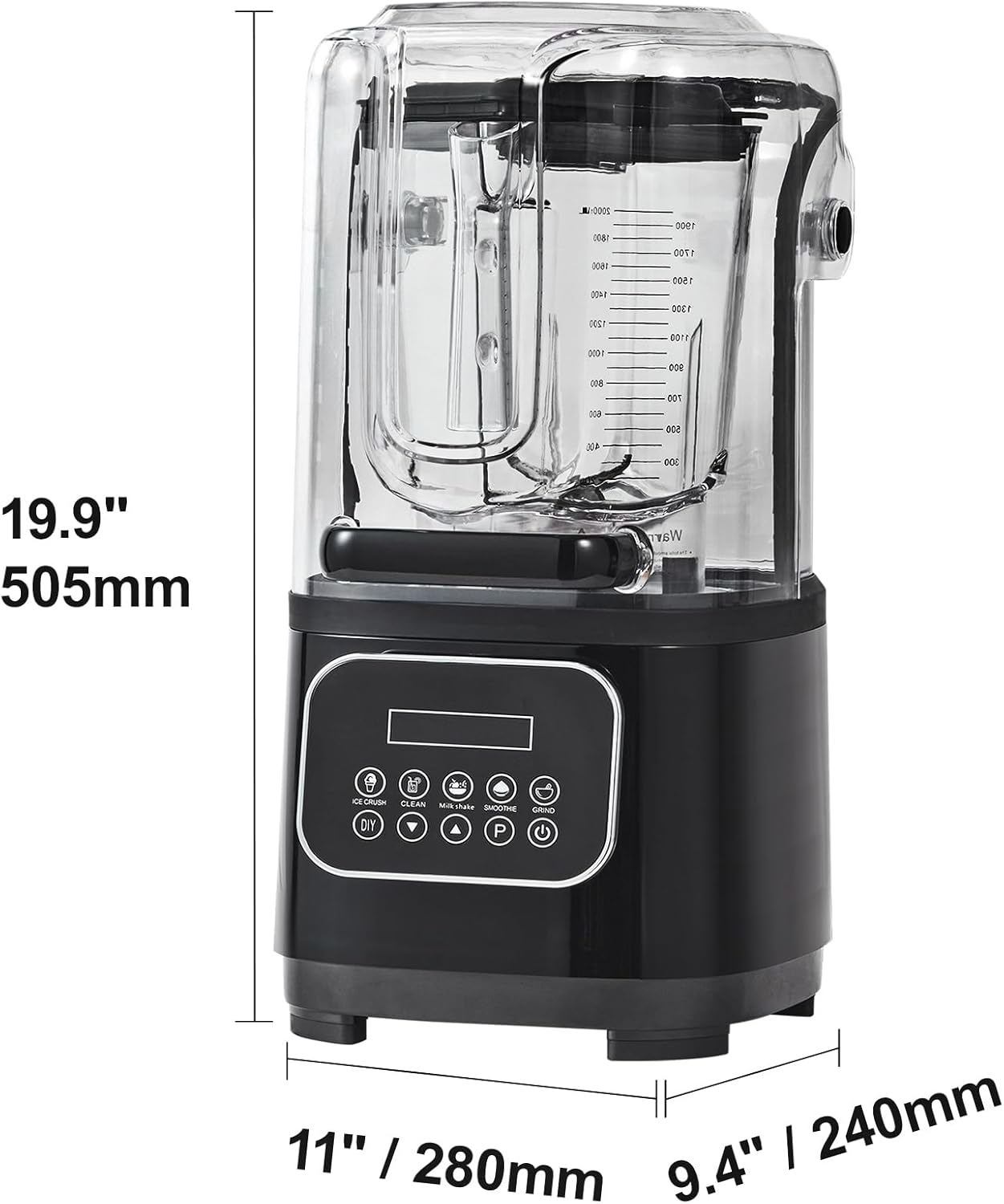 Happybuy Professional Blender with Shield, Commercial Countertop Blender, 68oz Plastic Jar, Stainless Steel, 9 Speeds & 5 Functions for Shakes, Smoothies, Puree & Ice Crushing ， Black