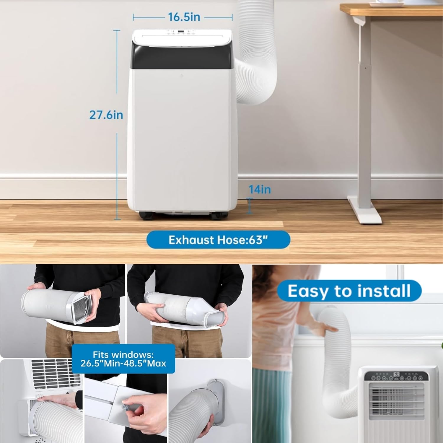 Portable AC, 12,000 Btu Portable Air Conditioners with 24h Timer, Remote Control, Portable Ac Units for Rooms Cooling Up to 550 Sq.Ft. Cooling, Dehumidifying, Fan, 3 In 1 AC, White