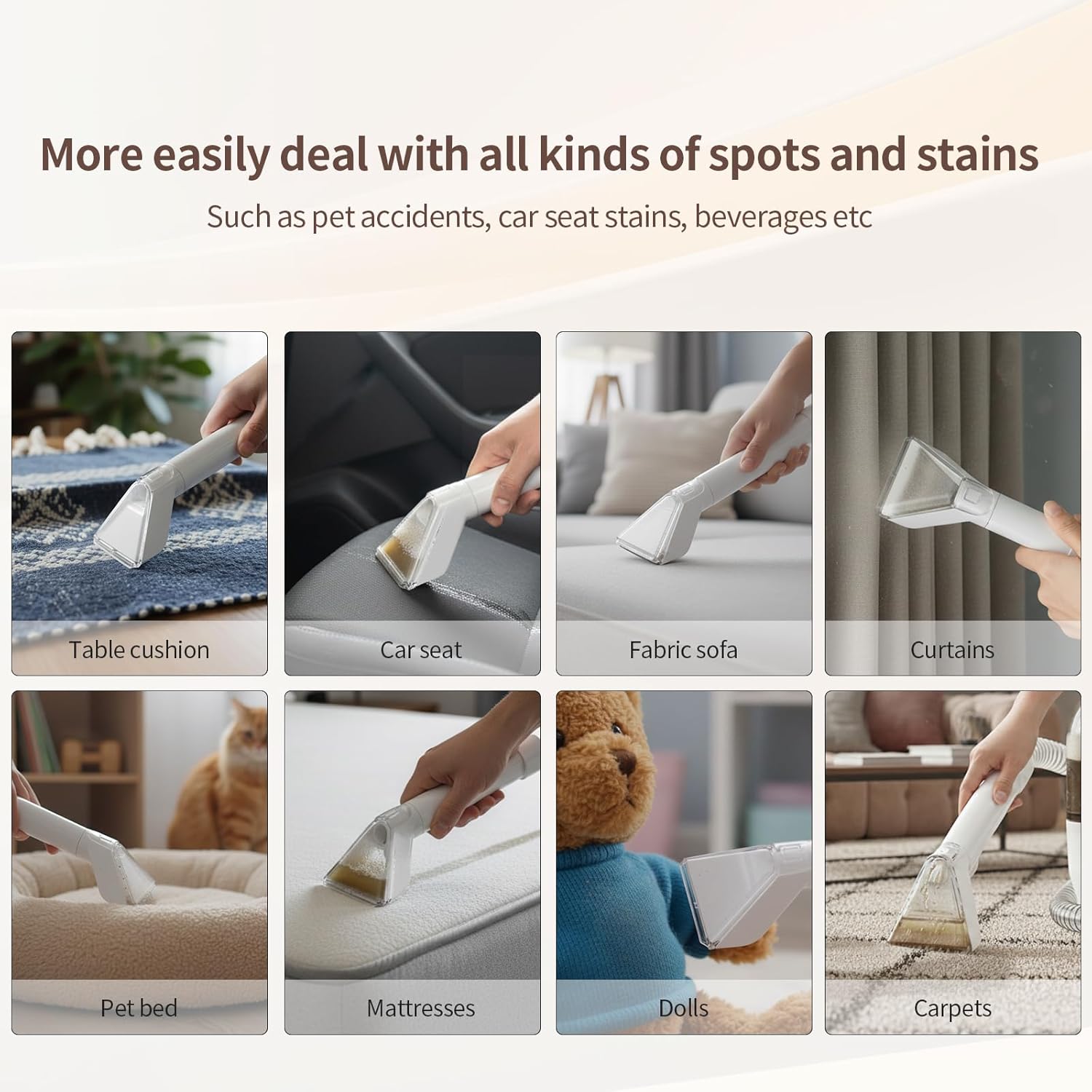 COCEAN Multi-Purpose Portable Upholstery and Carpet & Area Rug Cleaner with Shampooer, Car Interiors Machine Powerful Suction Spot and 260ML Deep Stain Cleaning Shampooer for Pets, 4 Cleaning Tools