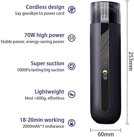Cordless Hand Held Vacuum Cleaner, Battery Powered, Lightweight 5000PA Mini Cleaner Handheld Powered - Small Vacuum for Car, RV, Boats, Travel - Car Accessories ﻿(Black)