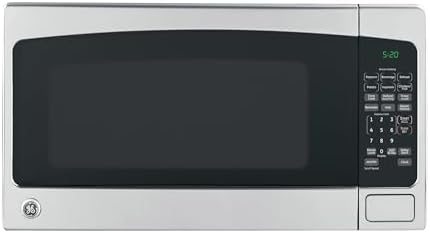 GE Countertop Microwave Oven,1, 200-watt Capacity, 2.0 Cubic Ft., 8 Auto Setting Cooking Settings, Child-Lock Technology, Kitchen Essentials for the Countertop, Dorm Room or Apartment, Stainless Steel
