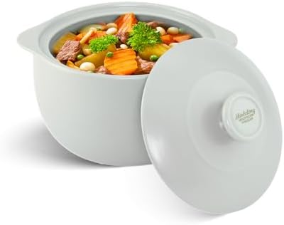 Minh Long 3.17 qt Porcelain Clay Pot for Cooking, Casserole Dish with Lid, Clay Pots for Cooking, Dutch Ovens for Stew, Soup, Steam, Oven & Microwave Safe, Heat Resistant (Vesta, 3.17 qt - Grey)