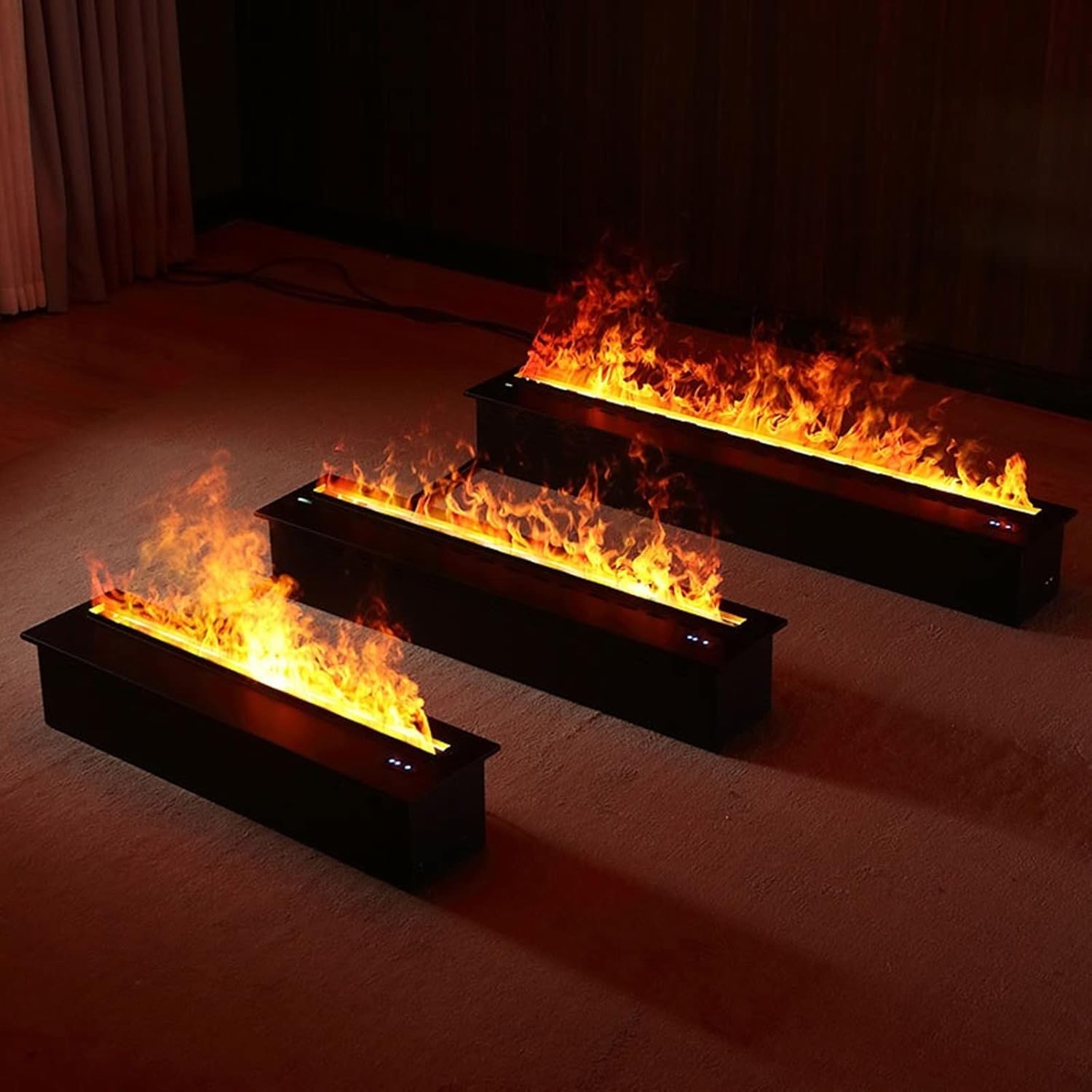 3D Water Vapor Fireplace with Humidifier Flame 3D Simulation Flame Electric Fireplace-Wall Mounted Super Long Flame ​Low Noise with Anti-Drying Protection and Remote Control