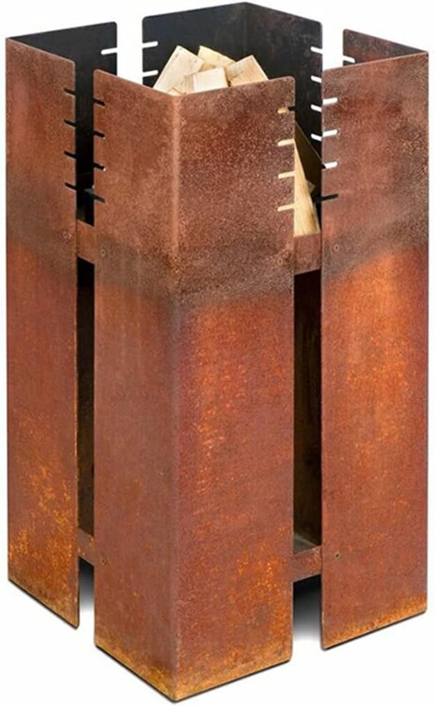 BBQ Grill Corten Steel Square Fire Pit Wood Charcoal Burning Patio Backyard Garden Picnic Outdoor Barbecue Bonfire Fireplace 17.7 inch Side Length