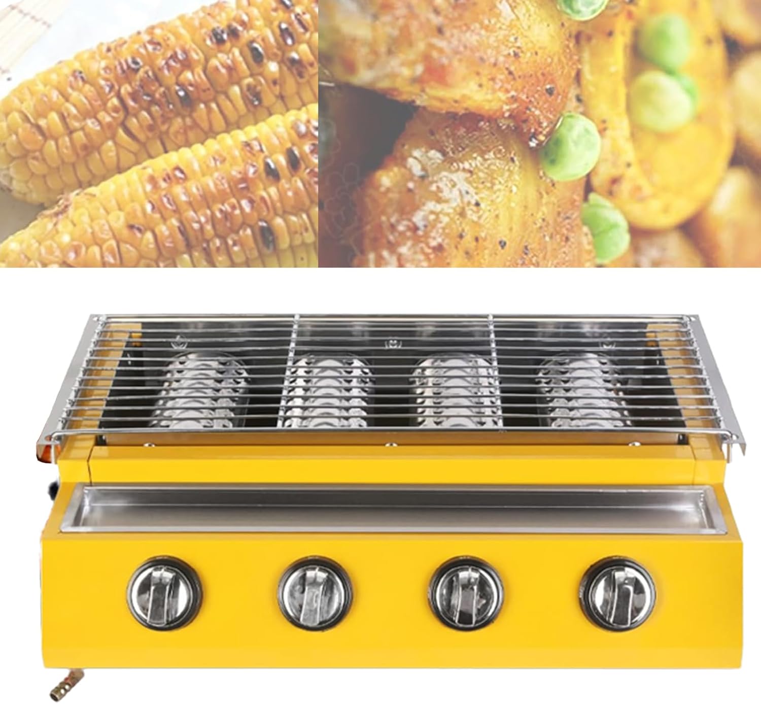 4 Burners Lpg Grill, Smokeless Outdoor Picnic Barbeque Roaster, Steel Grill Adjust Height Net For Camping Courtyard Party