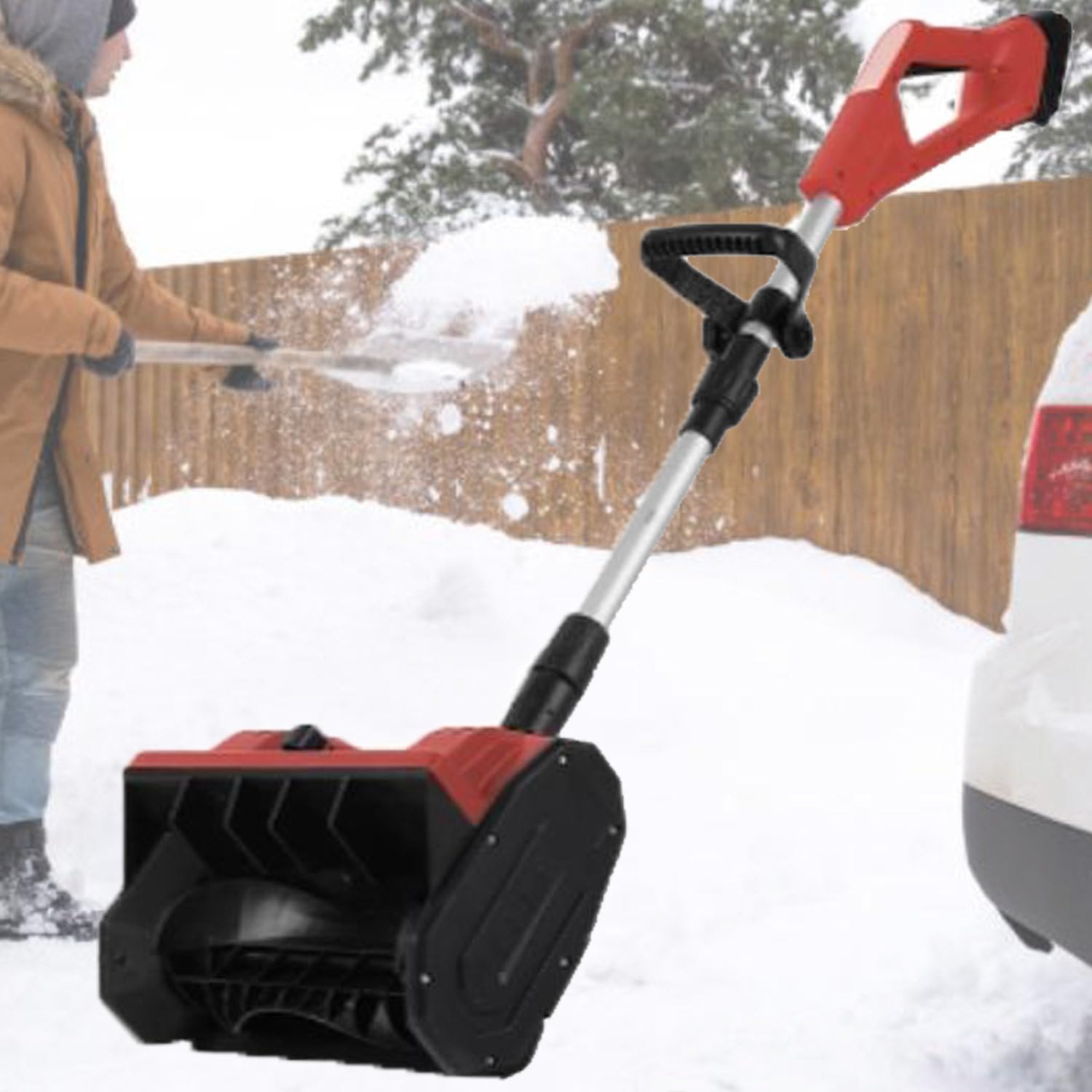 Electric Snow Shovel/Snow Thrower,Cordless Electric Snow Blower,Handheld Cordless Electric Snow Shovel,Adjustable Direction & Telescopic Pole,Red