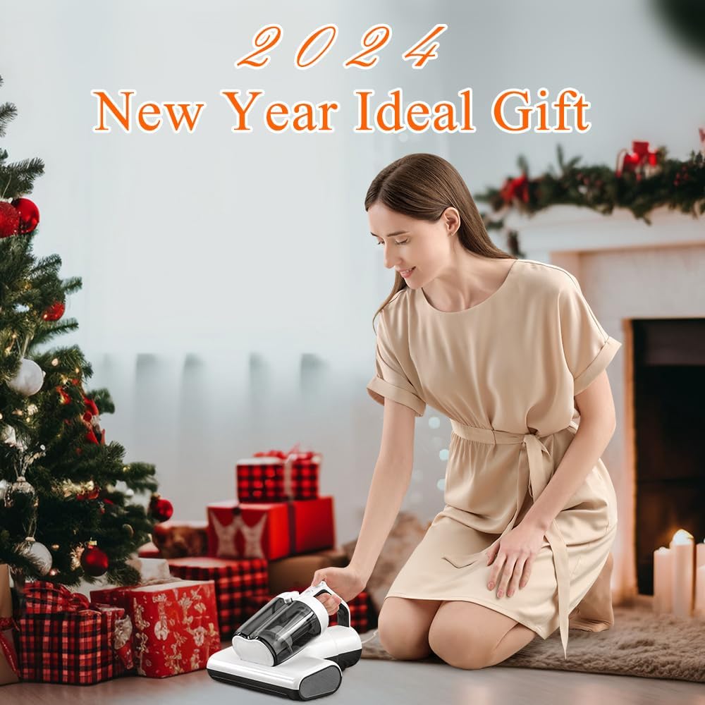 Laymi Mattress Vacuum Cleaner with UV-C Light, 450W Powerful Handheld Bed Vacuum with High Beating Roller Brush, True HEPA Filter, XL Dual Larger Dust Cup for Deep Cleaning of Dust & Pet Hair