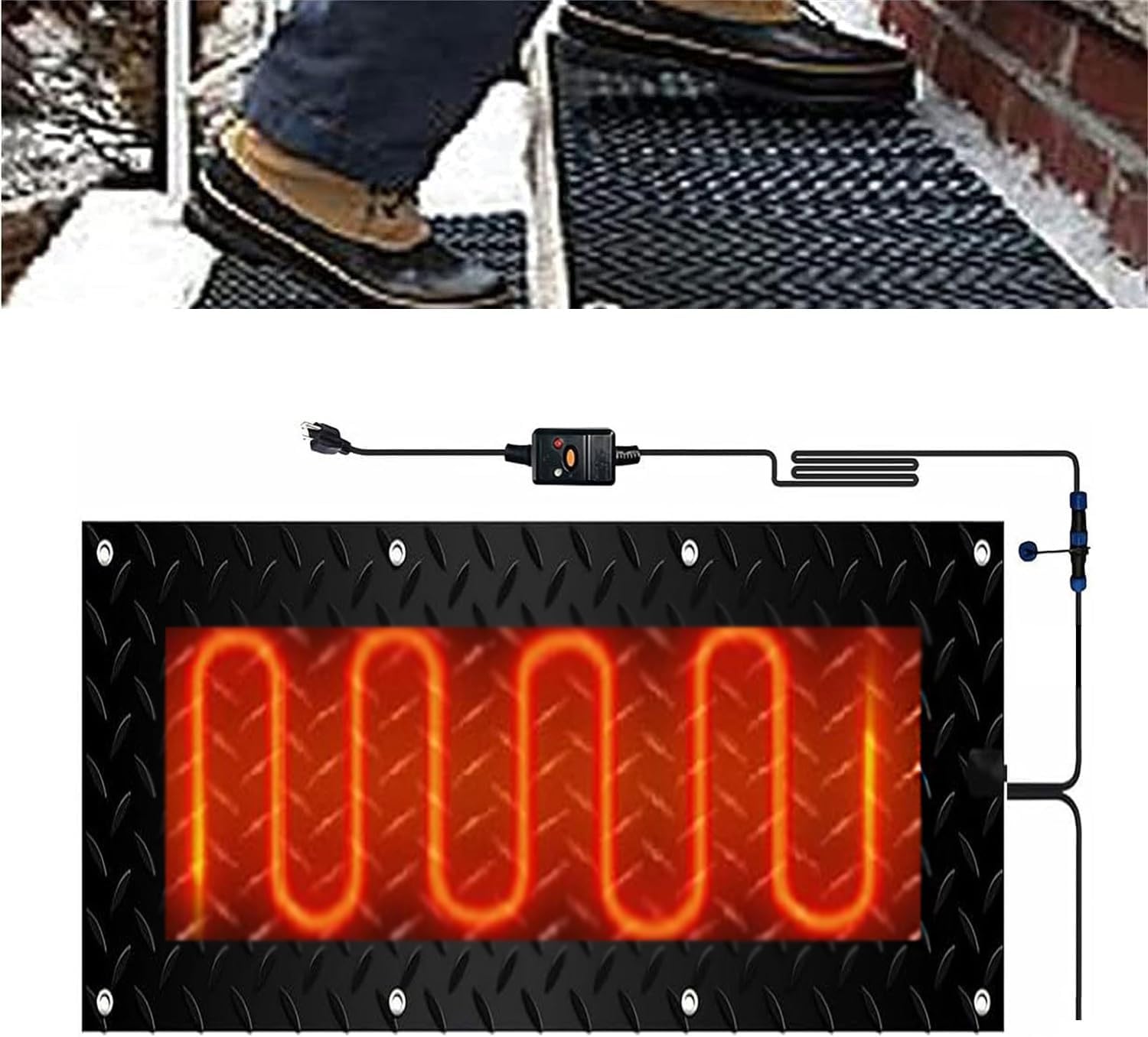 Heated Snow Melting Mats for Walkways 1/2/3/4/5 pcs Residential Heated Outdoor Mats - w/Power Cord, Slip-Proof Design for Extra Traction, Winter Outdoor Snow(1 Pcs,10x48in/(25.4x120cm))