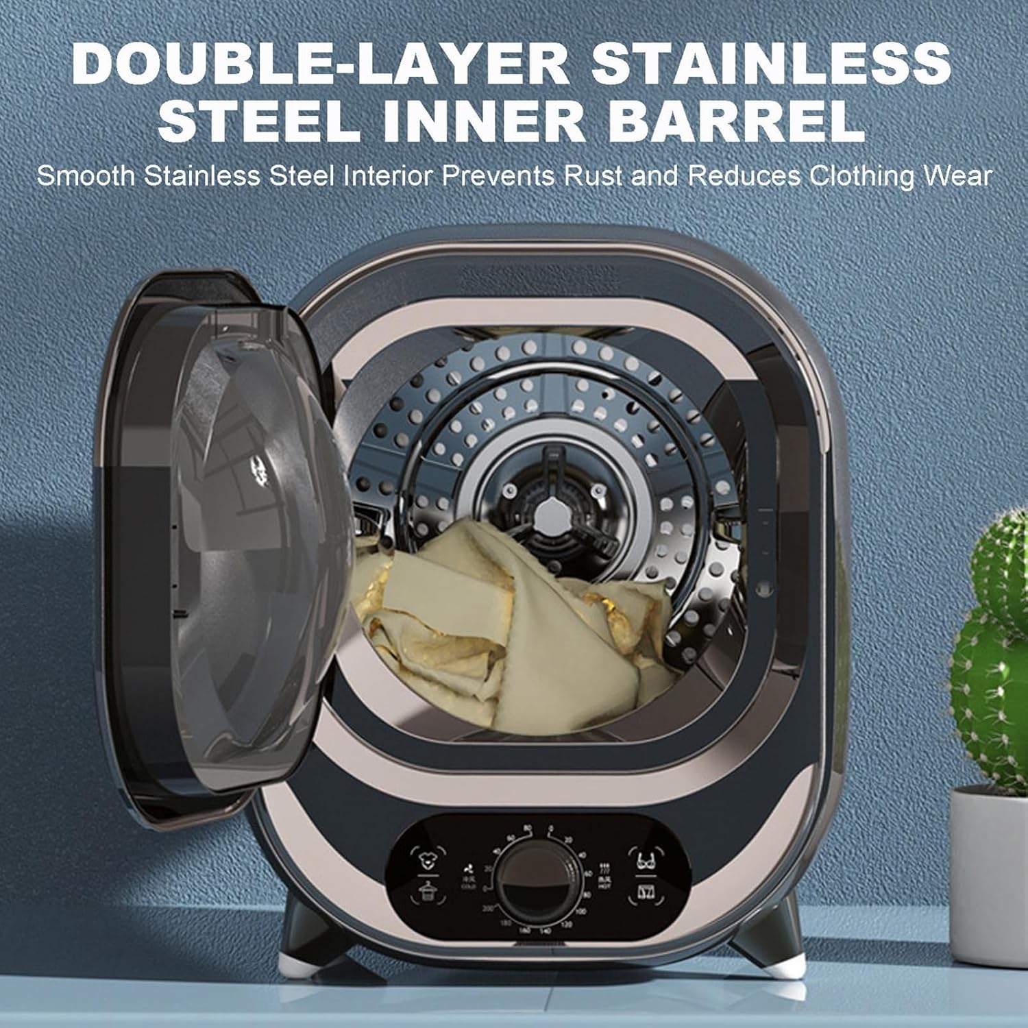 Compact Portable Tumble Dryer Condenser,with Dual Temperature Control Probe,Small Condenser Spin Dryer With 0.8kg Load Capacity,Stainless Steel Tub,for Counter Top Use for Small Spaces(C)