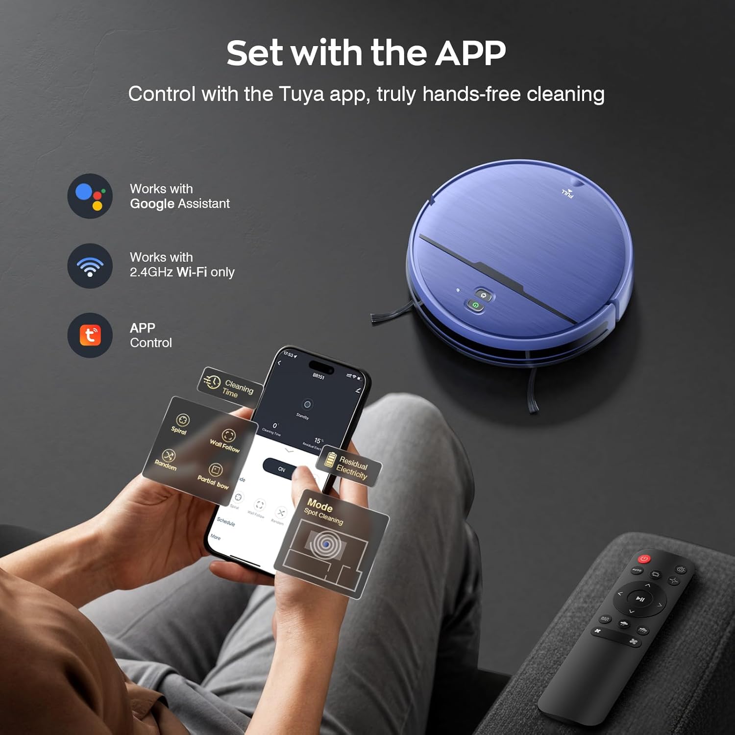 Robot Vacuum and Mop Combo, 2 in 1 Robotic Vacuums Cleaner with WiFi/App, Robot Vacuum with Water Tank, Strong Suction, Schedule, Self-Charging, Quiet, for Hard Floor, Pet Hair, Low Pile Carpet