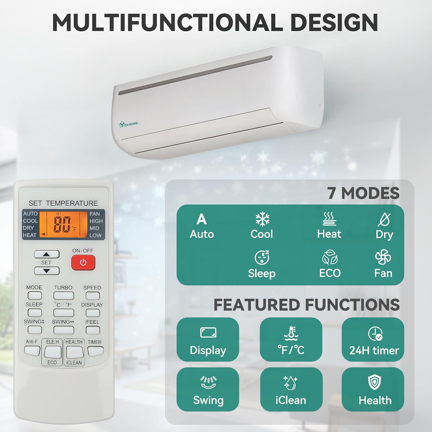 YITAHOME 12000 BTU Mini Split Air Conditioner Heat Pump System, 17 SEER2 208-230V Ductless Inverter System with Wi-Fi & Alexa Compatibility, Cover Up to 750 Sq. Ft, Complete Installation Kit Included