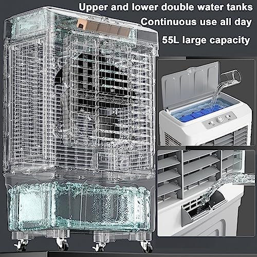 Swamp Cooler, Windowless Air Conditioner, Evaporative Air Cooler with 13.2gallon, 4 Ice Packs, 3-in-1 Cooling Fan w/3 Mode & 3 Speed, 7H Timer & Remote for Home Office Garage Outdoor(60x42x102cm/23.6x