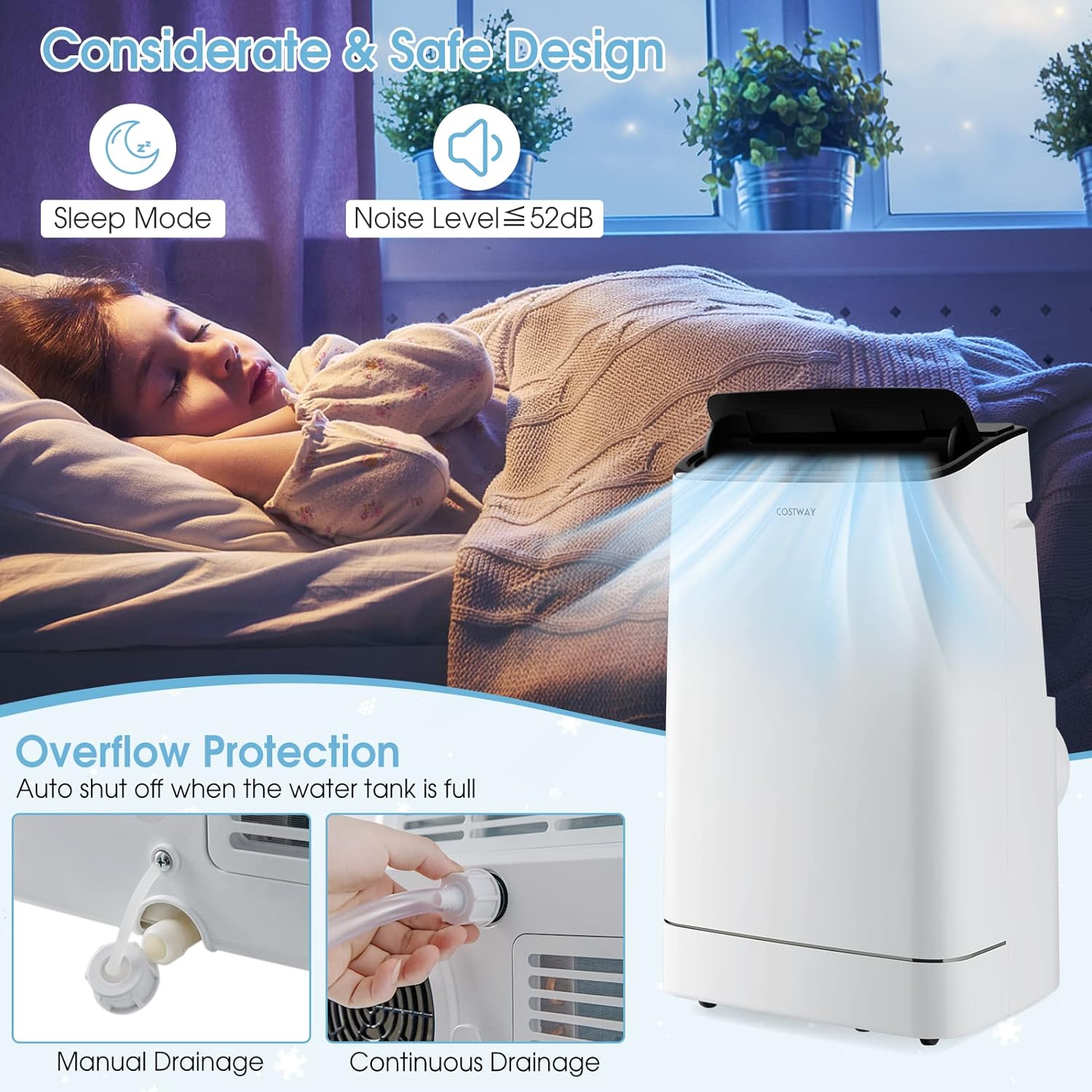 COSTWAY 15000 BTU Portable Air Conditioner, with Heat, Auto Swing 4-in-1 AC Unit for Rooms up to 800 Sq.Ft, with Built-in Dehumidifier, 24H Timer, Remote Control/APP Control & Window Kit(15000 BTU)