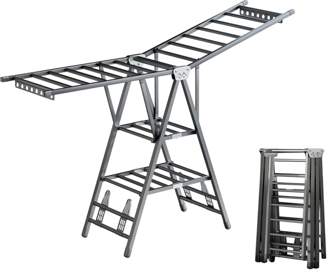 Clothes Drying Rack Foldable – Large Clothes Airer Drying Rack, Heavy Duty Metal Laundry Dryer Stand with Wheels, Extra-Thick Free-Standing Design Indoor & Outdoor Use, 71inchx17.7inch