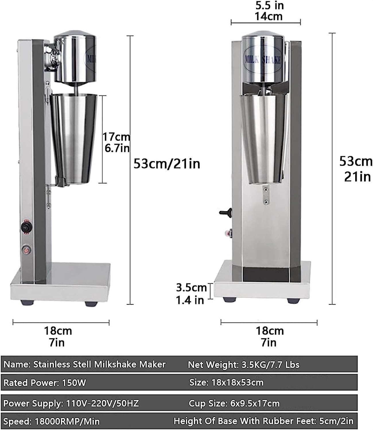 Milkshake Maker,Blenders, Commercial Single Head Drink Mixer, Electric Stainless Steel Milkshake Maker, with 800Ml Cup for Smoothie Milk Ice Cream