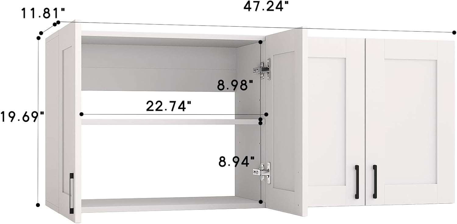 White Laundry Room Cabinets and Storage with 4 Doors and Utility Adjustable Shelf，Gabinetes Para Cocina Cupboard Kitchen Organizers and Storage Pantry Wall Mounted 12.4