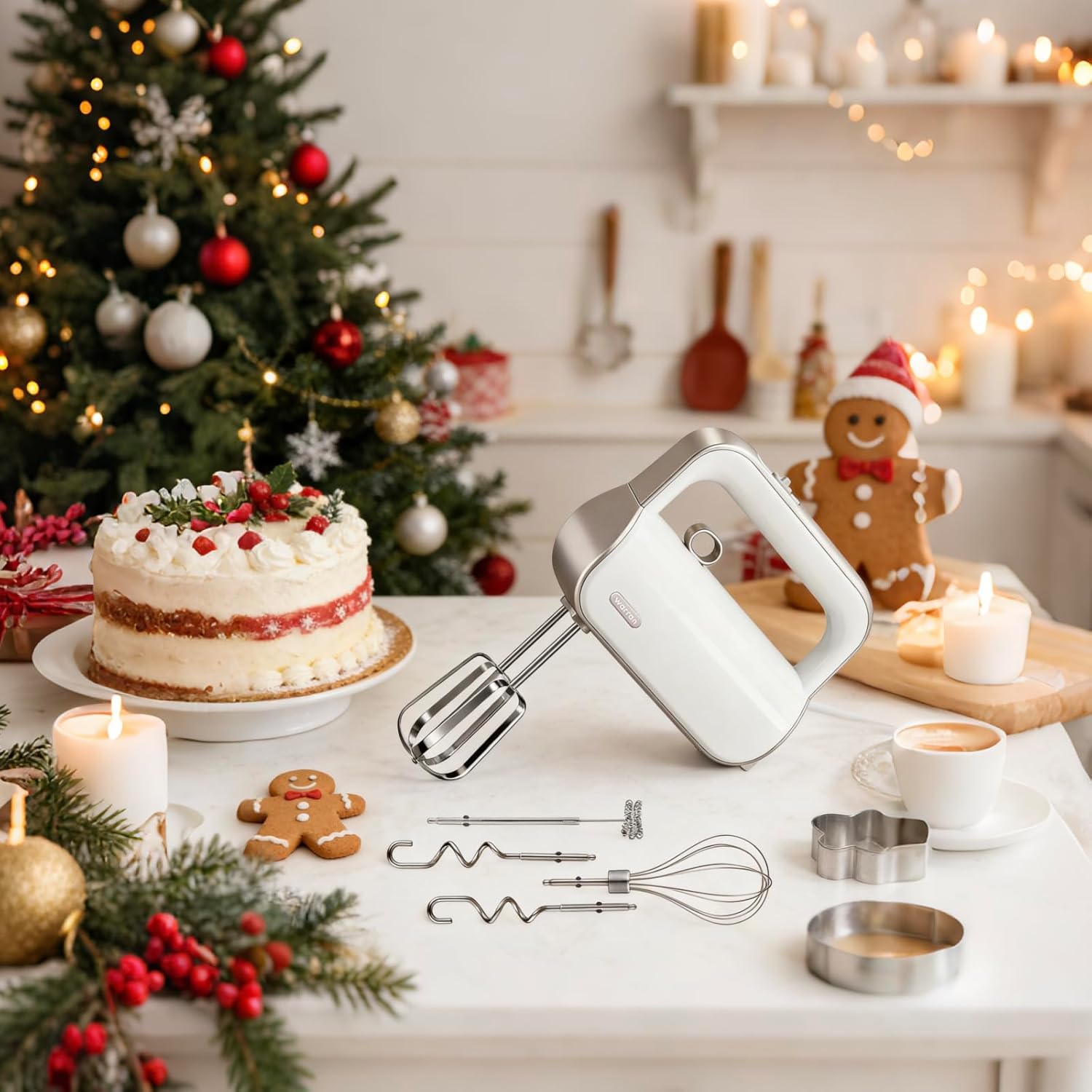 4-in-1 Electric Hand Mixer for Baking, Cooking and Coffee Drinks(Champagne Gold)