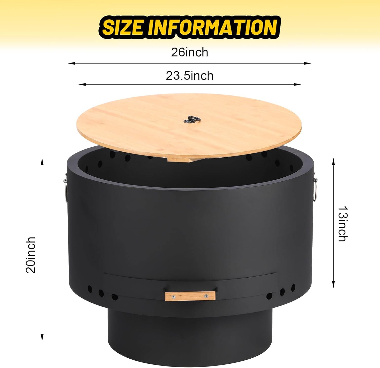 Garvee 26 in Smokeless Fire Pits, Wood Burning Firepits with Fire Poker, Outdoor Portable Fire Pits with Removable Ash Pan and Hardwood Top, Backyard Fireplace for Camping, Picnic and