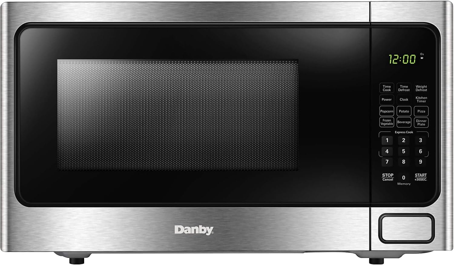 Danby Designer DDMW1125BBS 1.1 cu. ft. Countertop Microwave in Stainless Steel 6 Convenient Auto Cook Options including Popcorn, Potato, Pizza, Frozen Vegetables, Beverage
