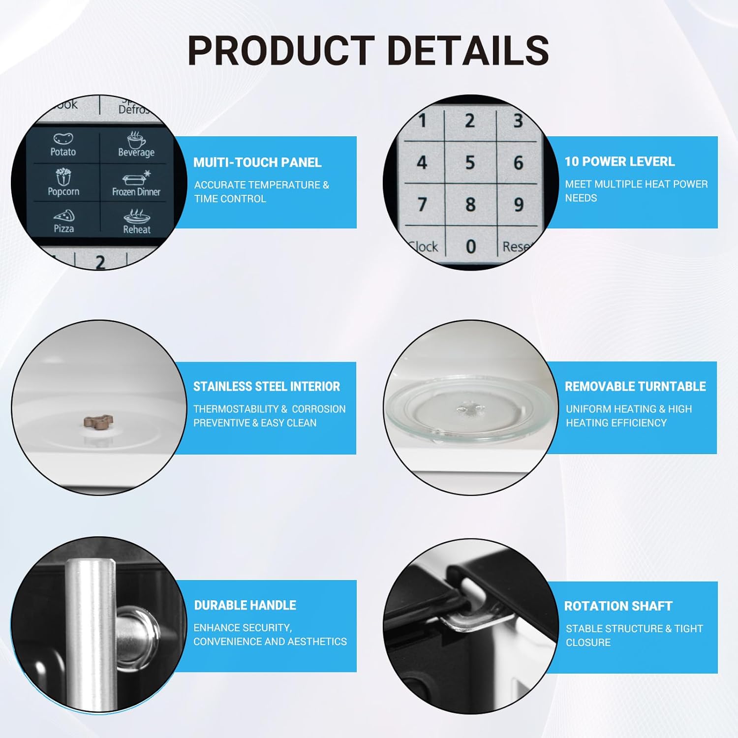 Smad 0.7 Cu.Ft Small Microwave, Countertop Microwave Oven with Removable Turntable, 6 Auto Menus and Child Lock, Mini Oven microondas for Apartments, Dorm and Kitchen, Stainless Steel, 700W