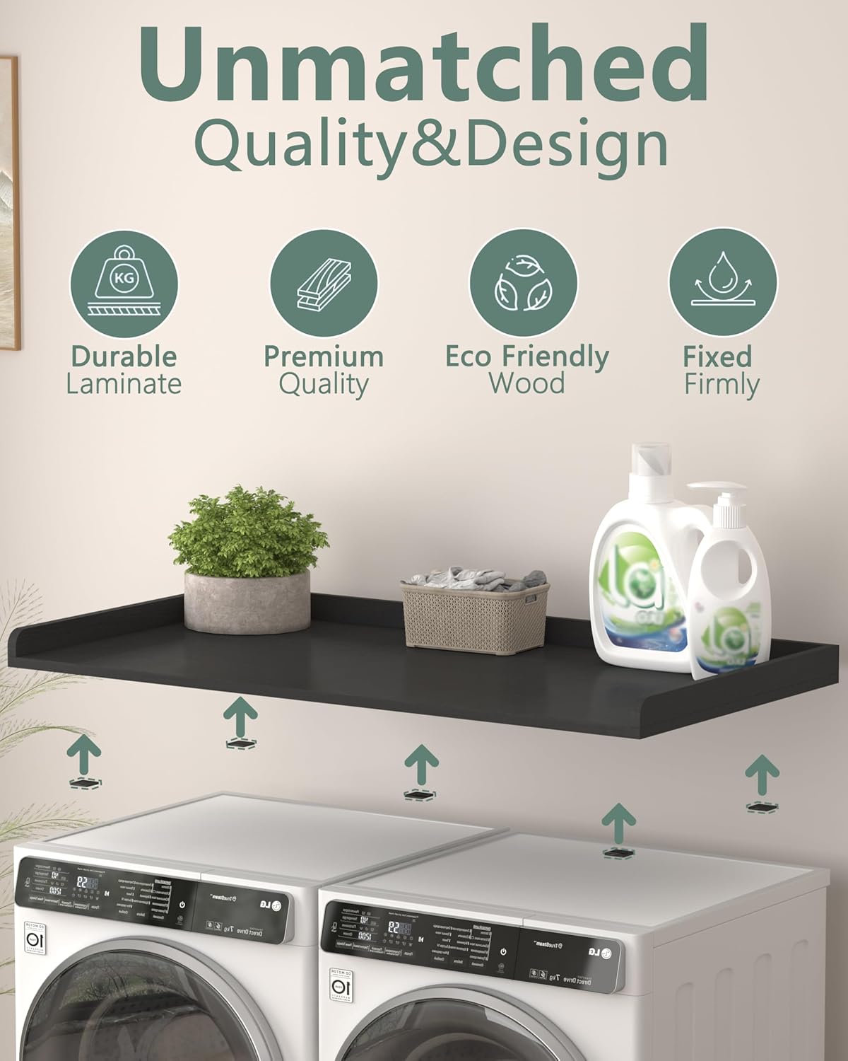 Piskyet Washer Dryer Countertop,Laundry Countertop with Edge Rails,27.5