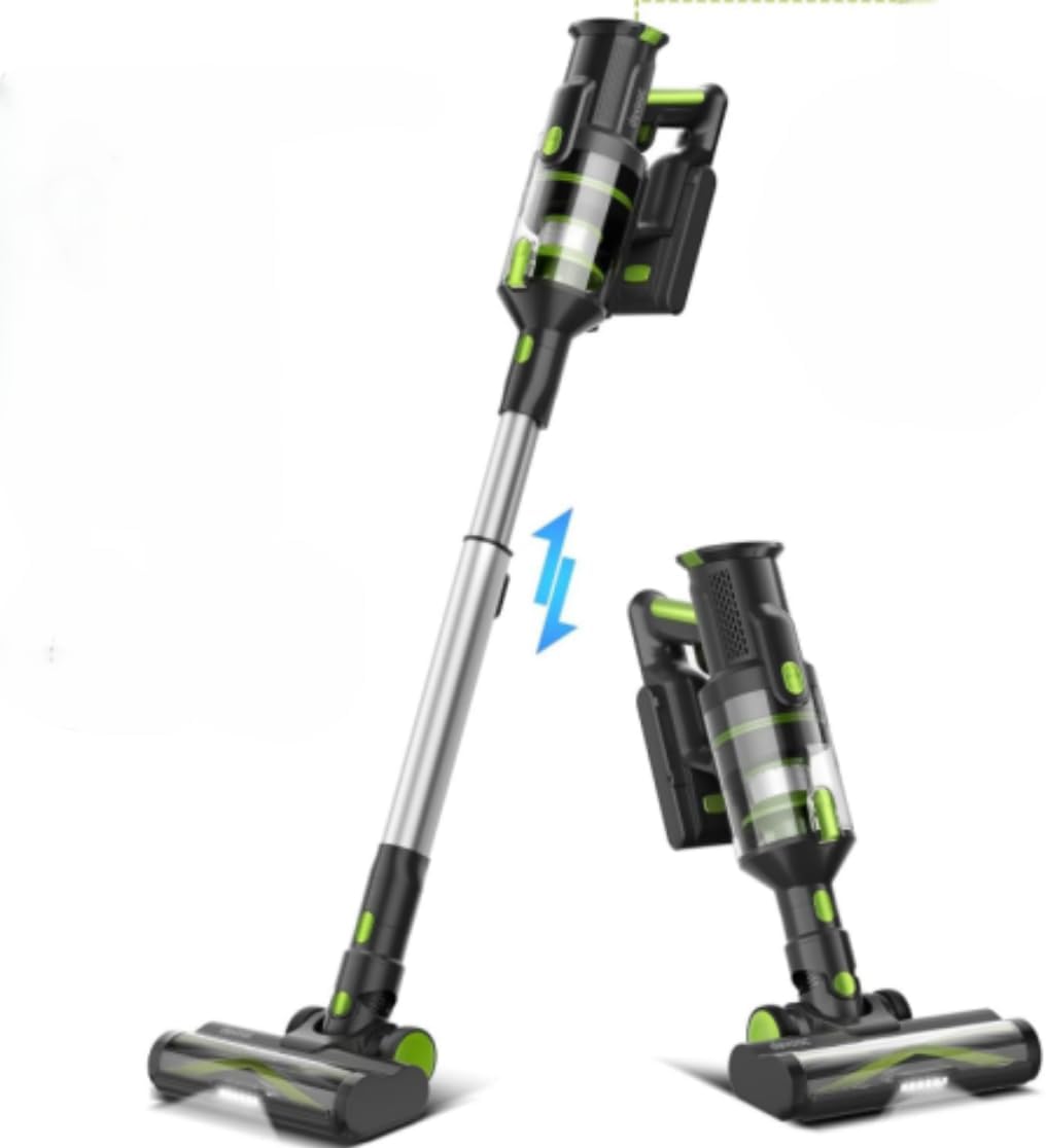 Black and Green Cordless Vacuum Cleaner 33KPa Strong Suction 8-in-1 LED Display Handheld Stick Vacuum for Hard Floors Carpet Pet Hair with 265W Brushless Motor & 45min Runtime