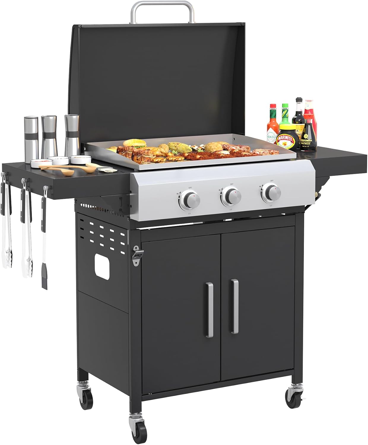 VICLLAX 3-Burner Propane Gas Grill 36,000 BTU Stainless Steel BBQ Grill with Enameled Cast Iron Grates, 402 sq. in. Cooking Space & Easy Clean Design, for Backyard，Garden Versatile Grilling