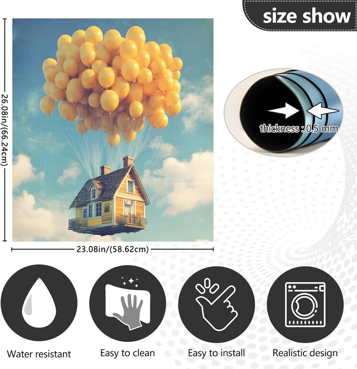 Dishwasher Magnet Cover Large Magnetic Stickers Yellow Balloon House Front Dishwasher Cover Reusable Decal for Home Kitchen Anti-Scratch Refrigerator Decorative Lid Washing Machine Laundry 23