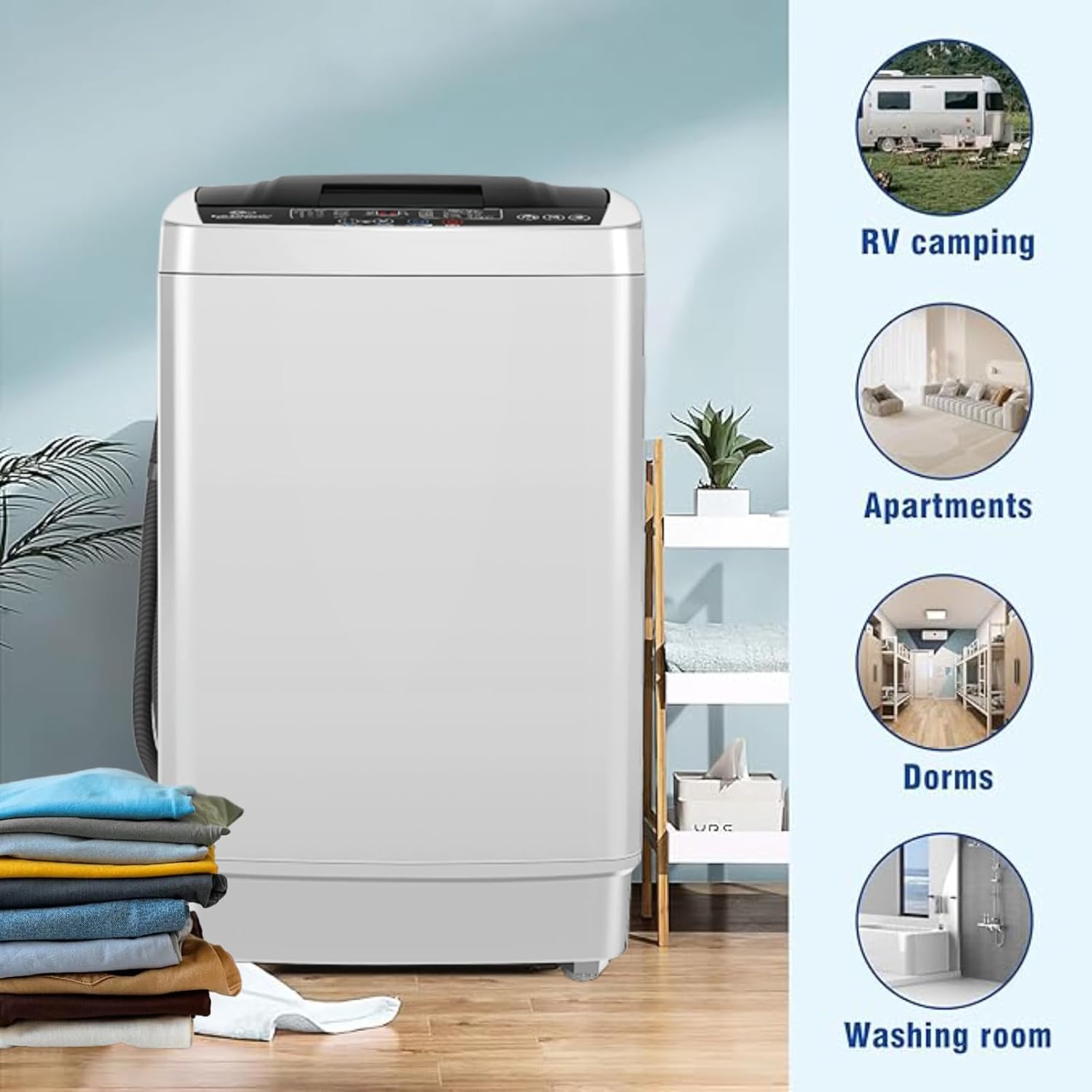 Nictemaw Portable Washing Machine 17.8Lbs Portable Washer with Drain Pump, 2.4 Cu.ft Full Automatic Washer and Dryer Combo, 10 Programs 8 Water Levels, Compact Washer for Apartment, Home, RV