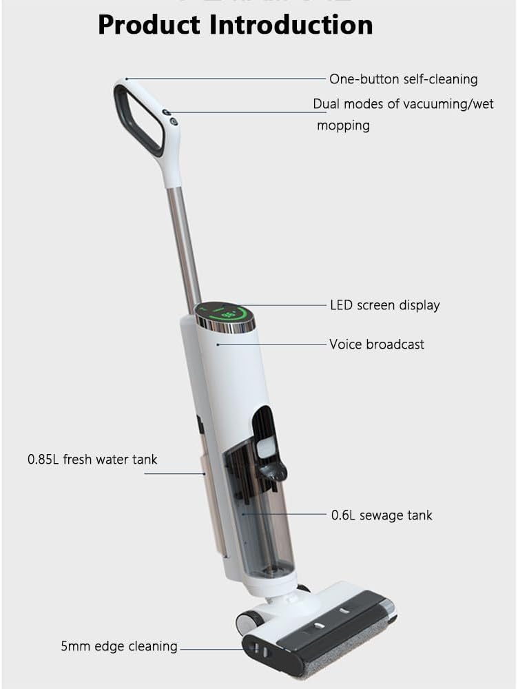 Household Floor Scrubber,Wet and Dry,850ml Clean Water Tank,600ml Sewage Tank,16kpa Suction Washing and Mopping Machine,Cleaning Machine,Suitable for Cleaning Floors,Dust,Oil,Debris,White (Grey )