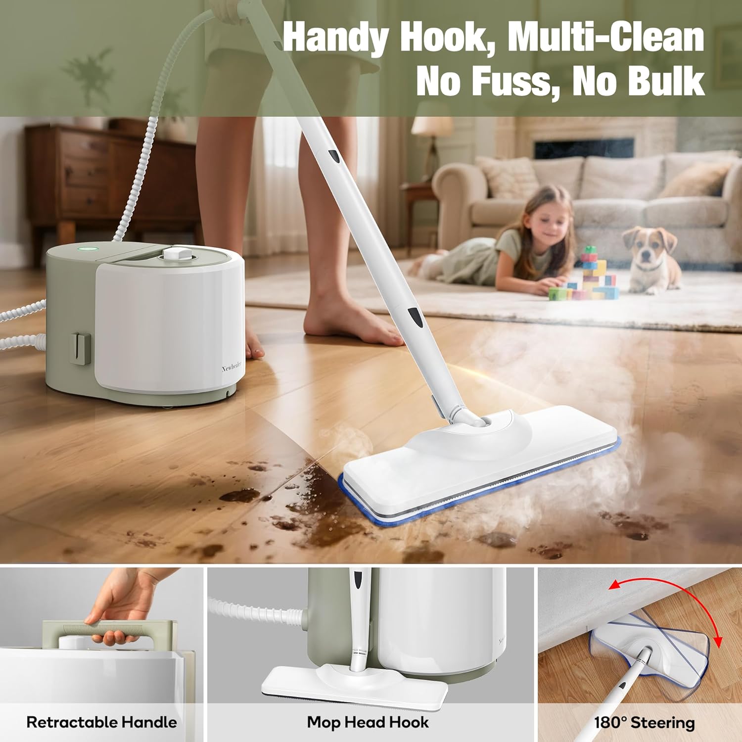 Newbealer Heavy-Duty Steam Cleaner for Home, Stainless Steel Boiler, Steam Mop with 20-Piece Accessories, Max 5 Bar, Multi-Purpose Steamer for Floors, Cars, Furniture, Tiles, and More