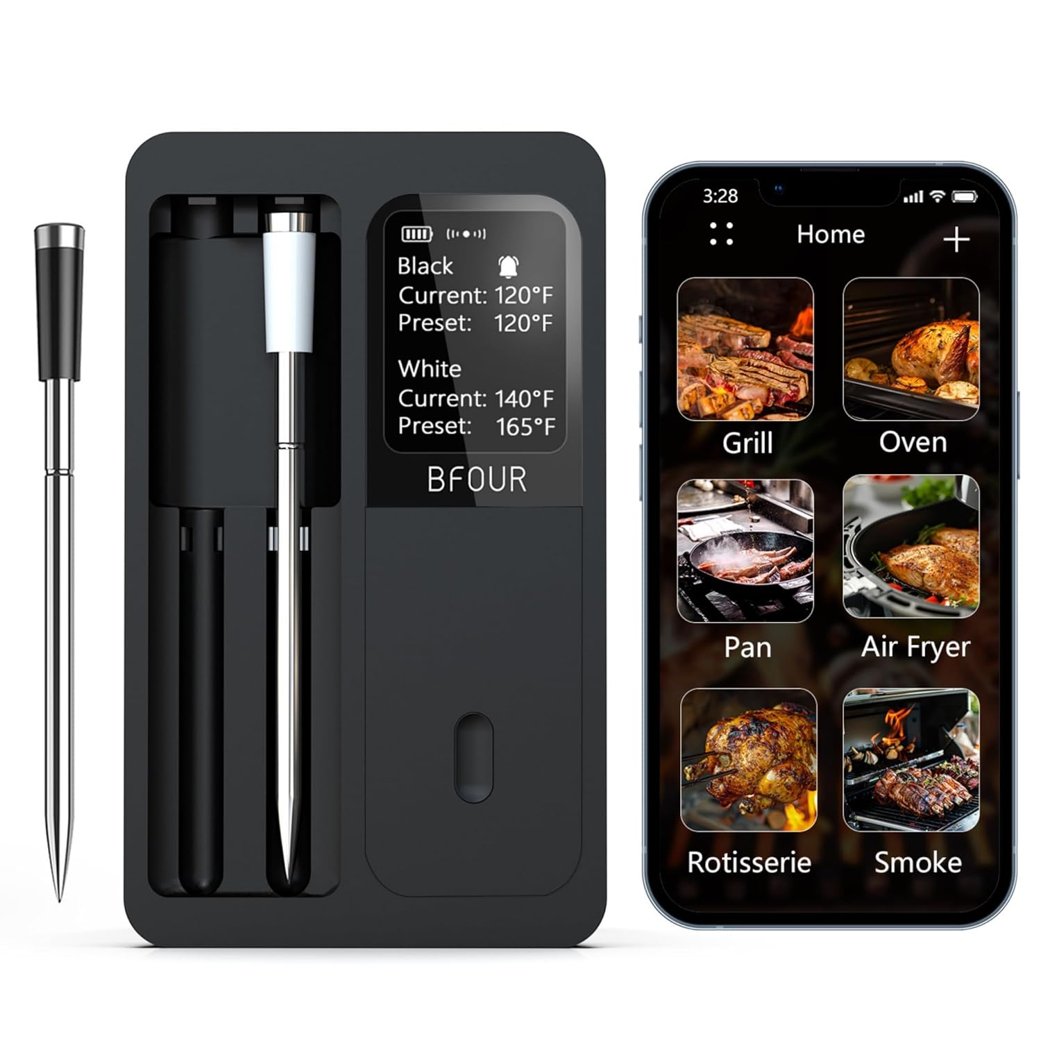 Wireless Bluetooth Meat Thermometer with Display,Dual Probe Fast Read Digital Cooking Thermometer, App-Controlled Meat Temp Sensor for BBQ Grill,Smoker,Oven, Air Fryer,Outdoor&Kitchen Cooking