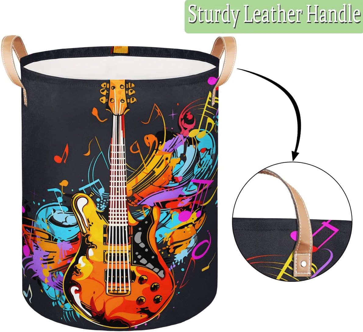 Guitar Music Note Laundry Basket Guitar Music Note Laundry Hamper Collapsible Waterproof Storage Bins Clothes Storage Basket for Dorm Family Toys Storage