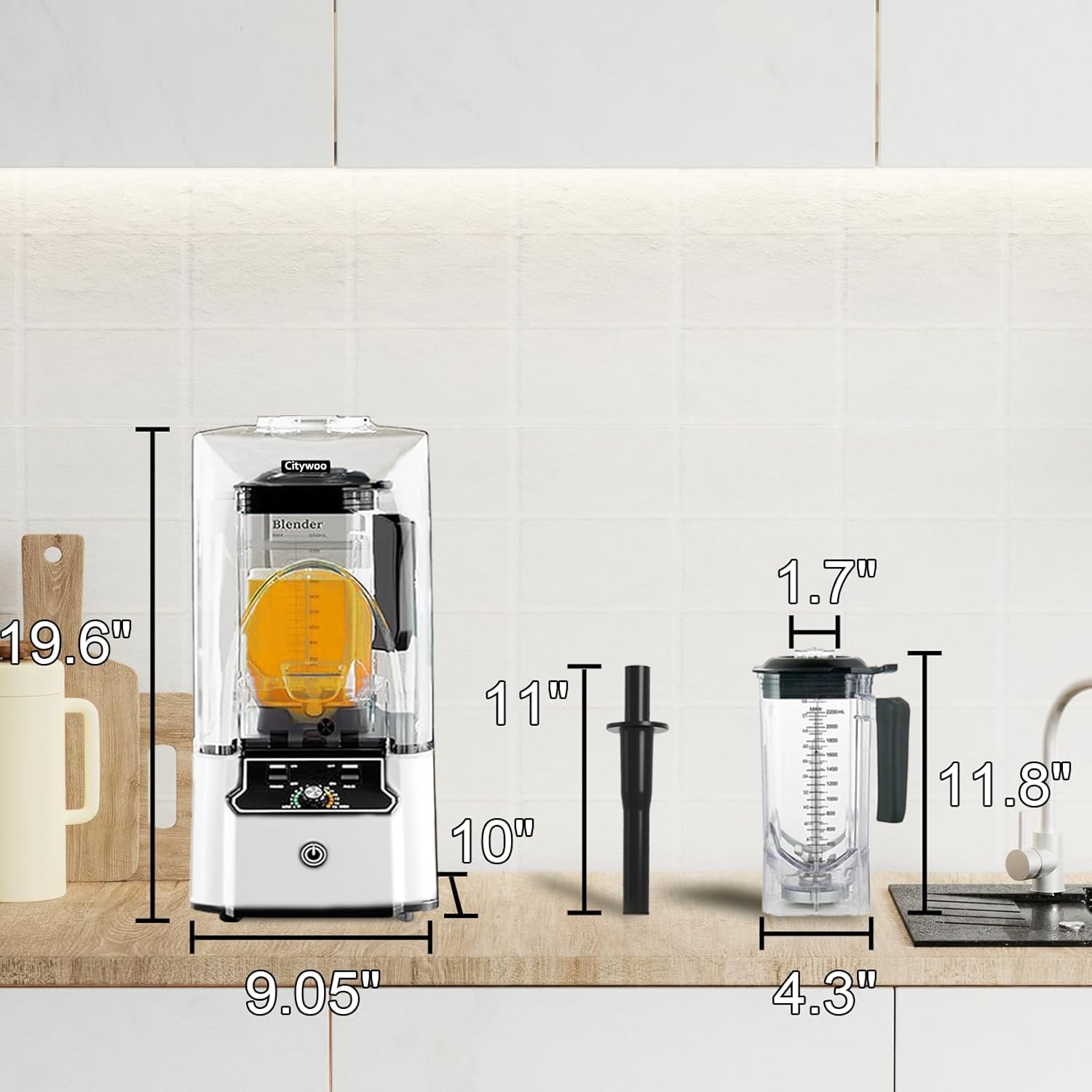 Commercial Blender for Smoothies With Quiet Shield, 2.5HP Motor, Stainless Steel Blade, 80oz Pitcher for Shakes, Smoothies, Ice Crushing, Frozen Drinks, 15 Speeds, Self-Cleaning, White