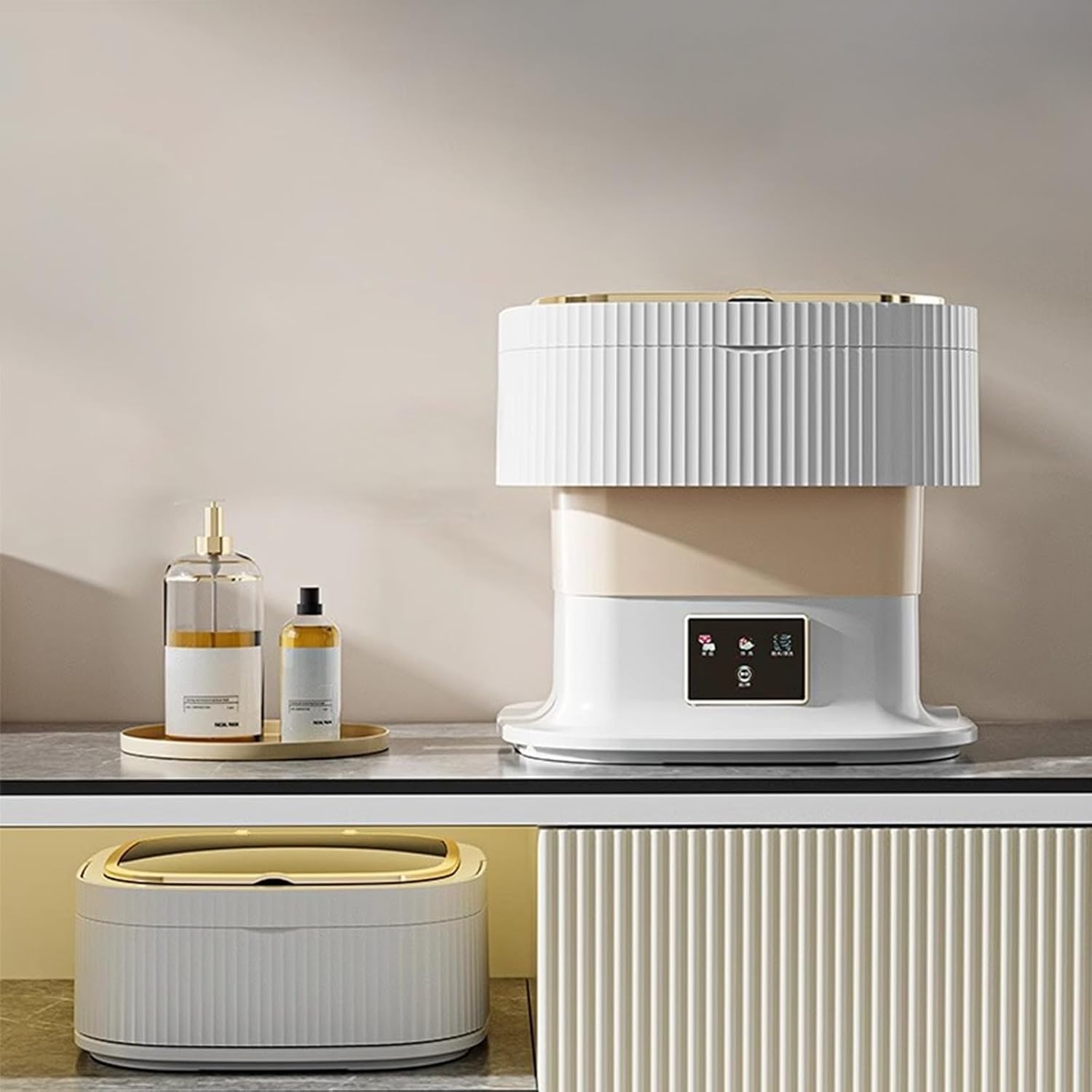 Portable Mini Washing Machine, 16L Small Foldable Washer with Dehydration, Large Capacity Folding, for Baby Clothes Socks Underwear, Apartment Dorm Camping Travel(Brown)